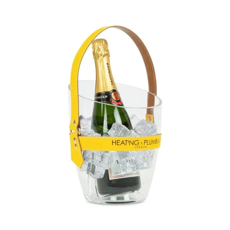 "Happy Go Sparkly" Champagne Bucket - Yellow Leather Strap