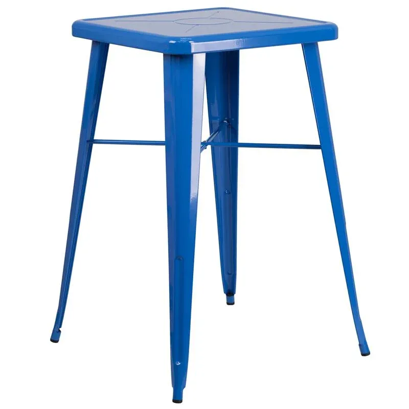23.75'' Square Blue Metal Indoor-Outdoor Bar Height Table By Flash Furniture | Outdoor Tables | Modishstore - 1