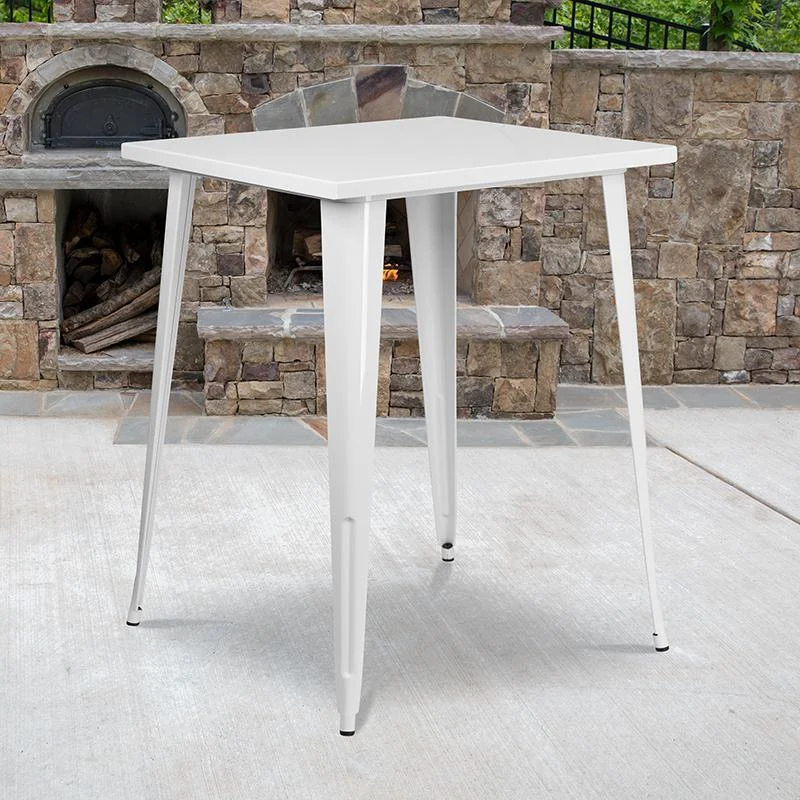 Commercial Grade 31.5" Square White Metal Indoor-Outdoor Bar Height Table By Flash Furniture | Outdoor Tables | Modishstore - 1