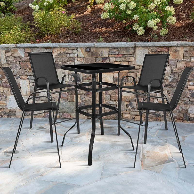 3 Piece Outdoor Glass Bar Patio Table Set With 2 Barstools By Flash Furniture | Outdoor Dining Sets | Modishstore - 1