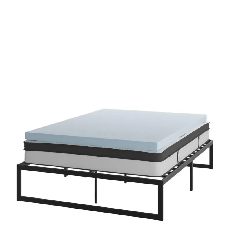 14 Inch Metal Platform Bed Frame With 10 Inch Pocket Spring Mattress In A Box And 3 Inch Cool Gel Memory Foam Topper - Queen By Flash Furniture | Beds | Modishstore - 1