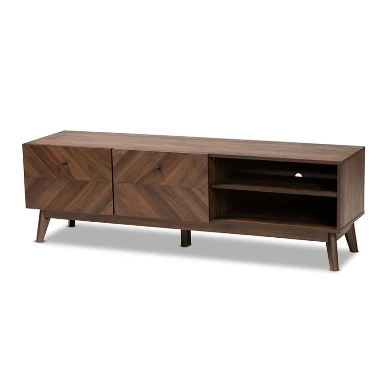 Baxton Studio Hartman Mid-Century Modern Walnut Brown Finished Wood TV Stand | TV Stands | Modishstore