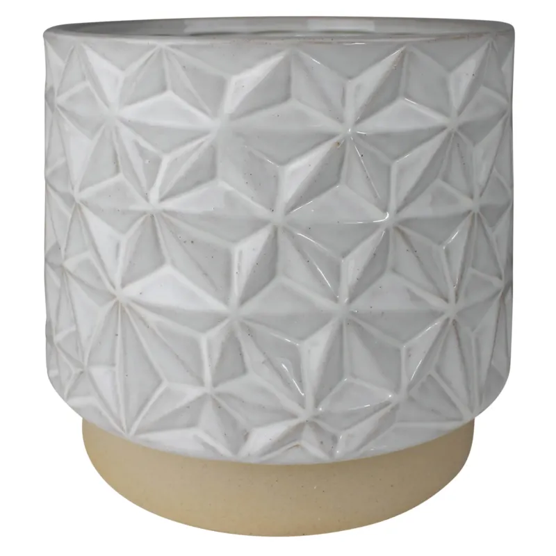 Ramos Geometric Cachepot, Stoneware - Grand Set Of 4 By HomArt | Planters, Troughs & Cachepots | Modishstore - 1