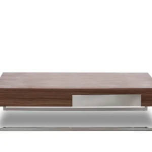 13' Walnut Veneer Steel and Glass Coffee Table By Homeroots | Coffee Tables | Modishstore