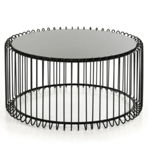 19' Black Metal and Glass Round Coffee Table By Homeroots | Coffee Tables | Modishstore