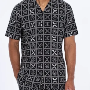 2t Etienne Tall Short Sleeve Revere Shirt (black/white)