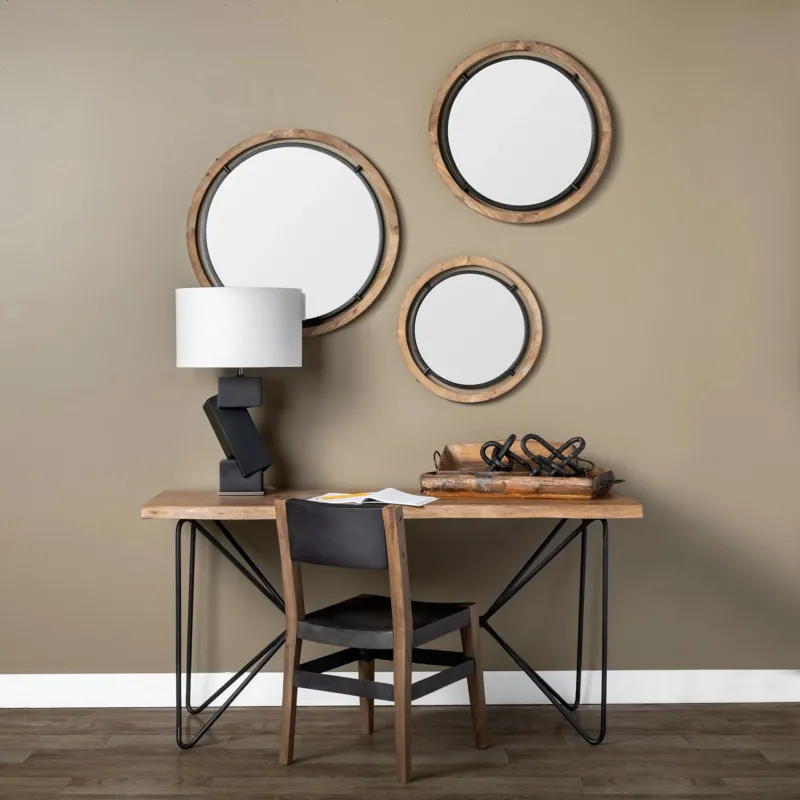19" Brown Wood and Black Metal Frame Wall Mirror By Homeroots | Mirrors | Modishstore