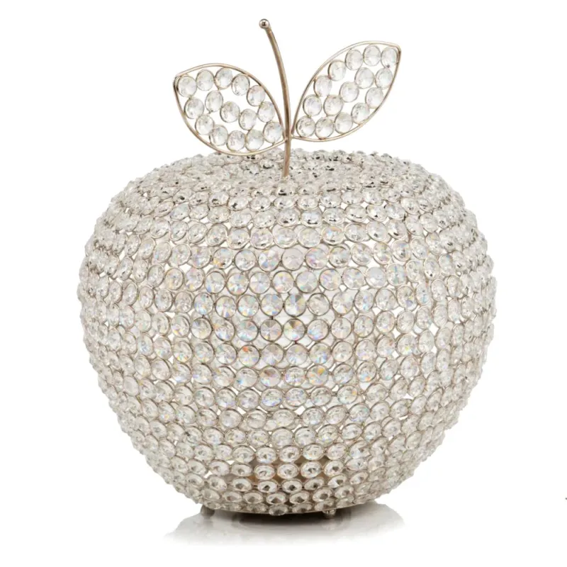 14" Extra Large Silver Apple Faux Crystal Sculpture By Homeroots | Sculptures | Modishstore