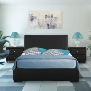 Black Upholstered Platform King Bed With Two Nightstands By Homeroots | Beds | Modishstore
