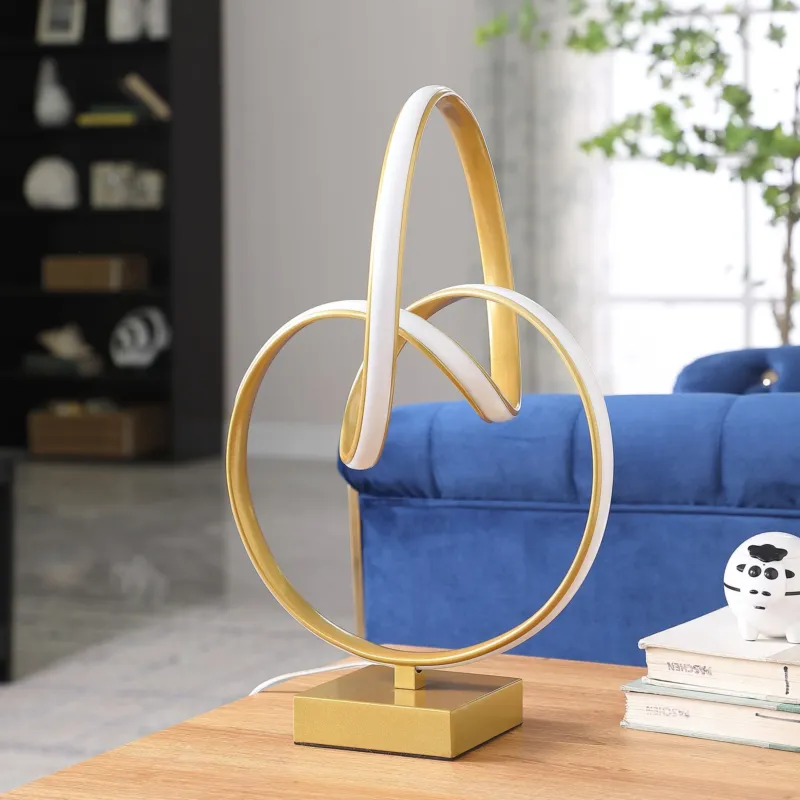 19" Gold Metal Abstract Geo LED Table Lamp By Homeroots | Table Lamps | Modishstore