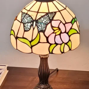 15" Tiffany Style Stained Glass Blue Butterfly Table Lamp By Homeroots | Table Lamps | Modishstore