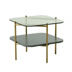 20" Gold And Clear Glass And Metal Square End Table With Shelf By Homeroots | End Tables | Modishstore