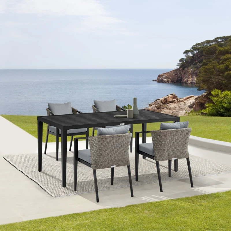 Aileen Outdoor Patio 5-Piece Dining Table Set in Aluminum and Wicker with Grey Cushions By Armen Living | Outdoor Dining Sets | Modishstore