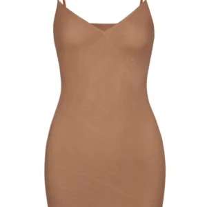 Soft Mesh V-Neck Mini Slip Dress in Honey