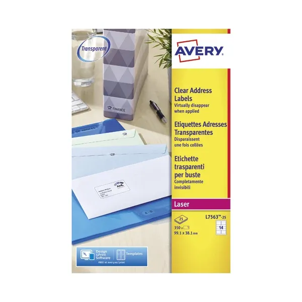 Avery Laser Labels 99.1x38.1 14 Per Sheet Clear (Pack of 350) L7563S