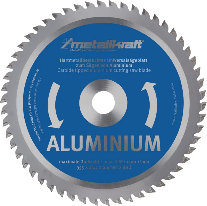 METALLKRAFT Metallkreissägeblatt 355 mm HM 80 Zähne für Aluminium – Präzise Schnitte