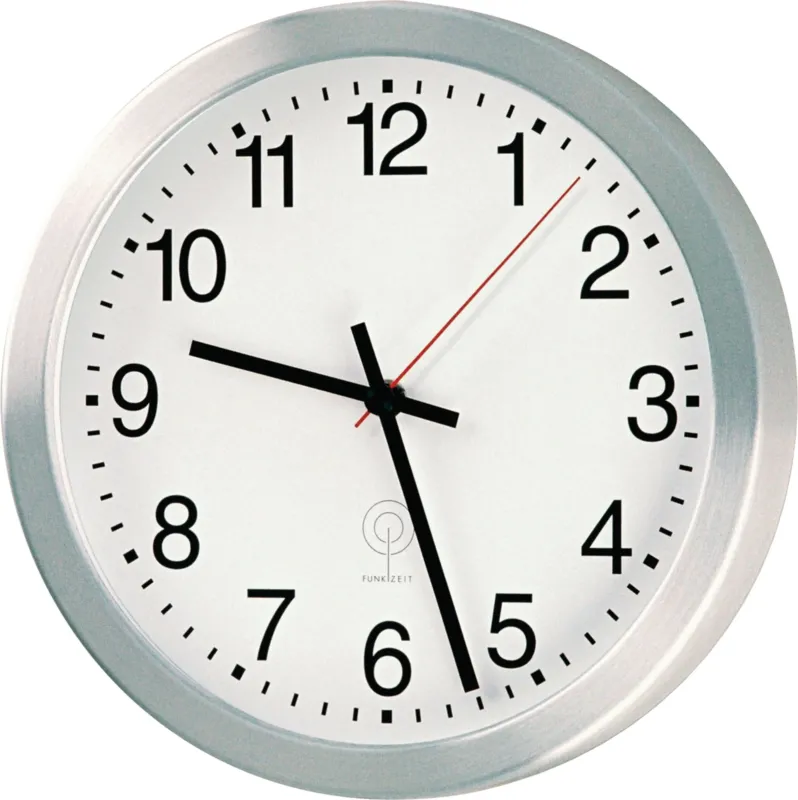 Peweta Wanduhr Funkuhr Aluminium mattsilber Ø 200 mm mit Zahlen