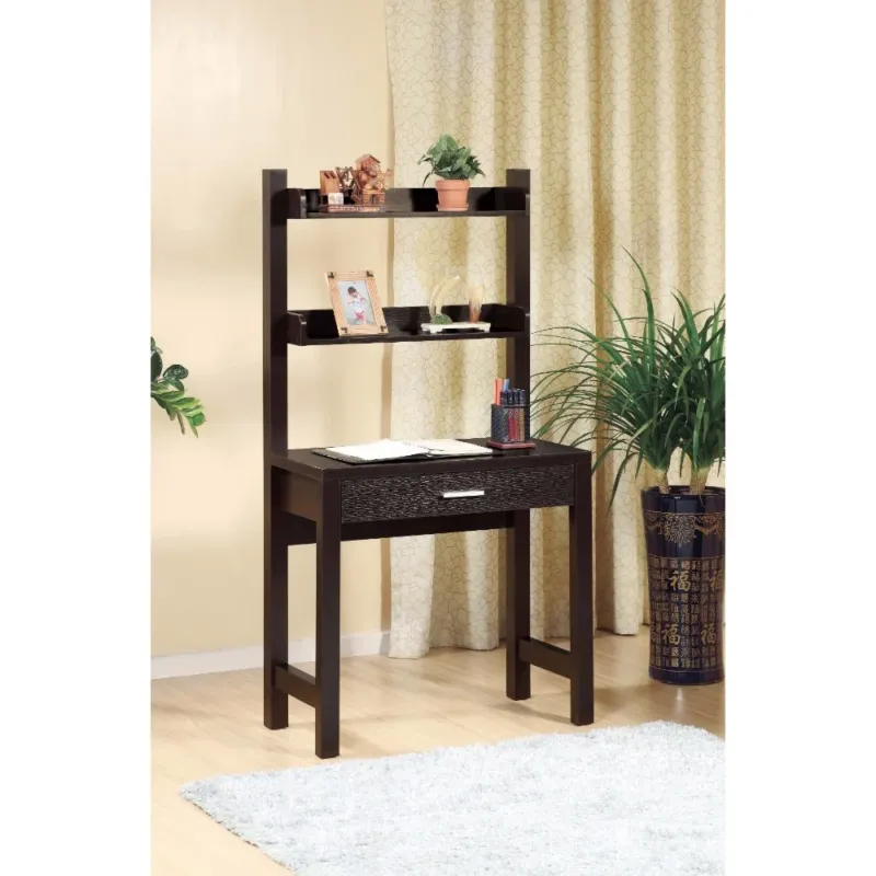 Contemporary Style Desk With 2 Shelves, Dark Brown By Benzara | Desks | Modishstore