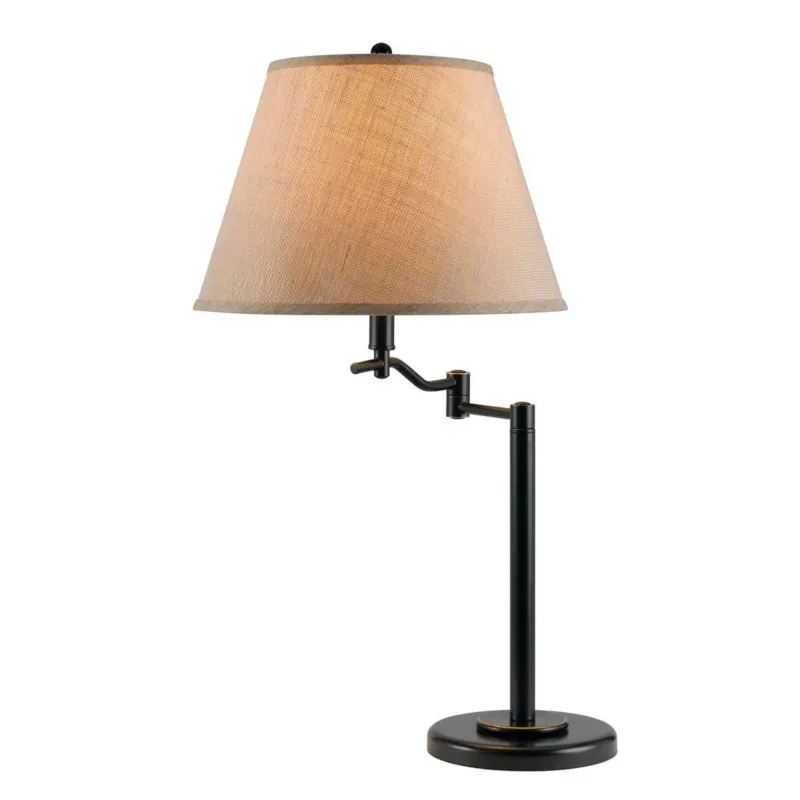 3 Way Metal Body Table Lamp With Swing Arm And Conical Fabric Shade, Black By Benzara | Table Lamps | Modishstore