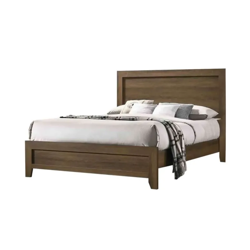 Transitional Style Wooden Eastern King Bed With Raised Molding Trim, Brown By Benzara | Beds | Modishstore