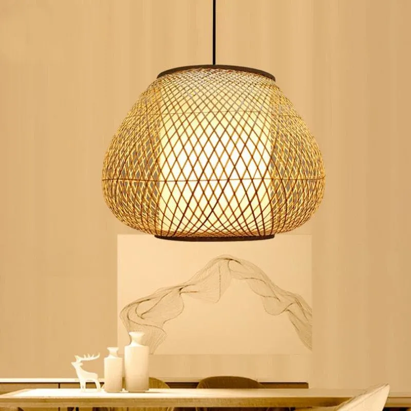 Bamboo Wicker Rattan Hand Shade Pendant Light by Artisan Living | ModishStore | Pendant Lamps