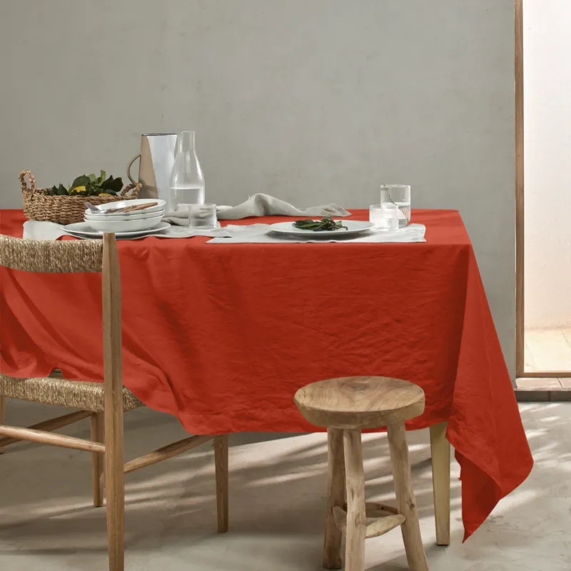 Nappe basique en lin lavé corail