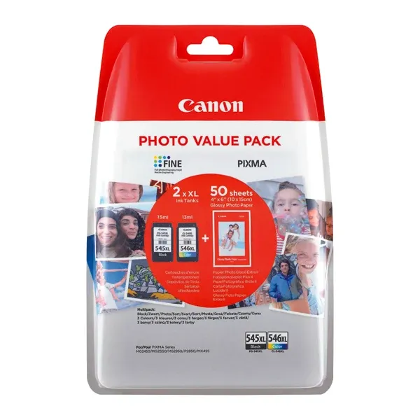 Canon PG-545XL/CL-546XL Ink Cartridges High Yield + Photo Paper Value Pack 8286B006