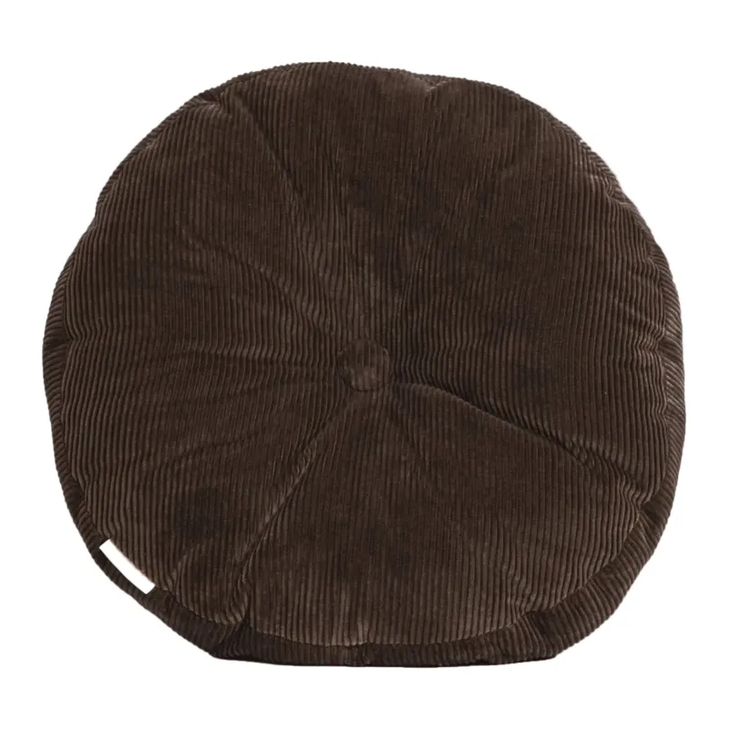 Brown cotton corduroy round cushion - handmade in UK