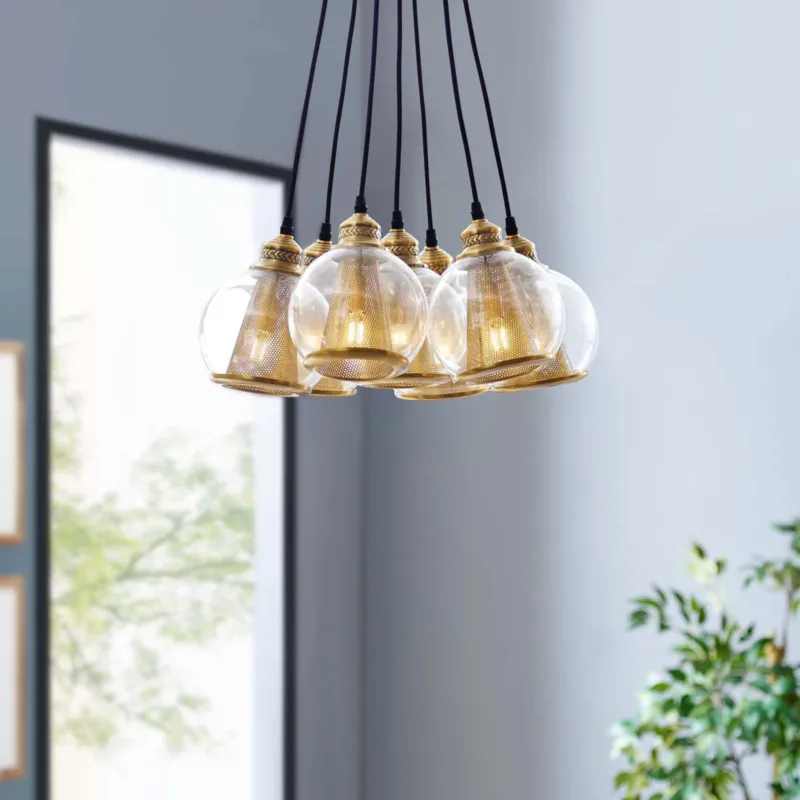Peak Brass Cone and Glass Globe Cluster Pendant Chandelier By Modway - EEI-3083 | Chandeliers | Modishstore - 1