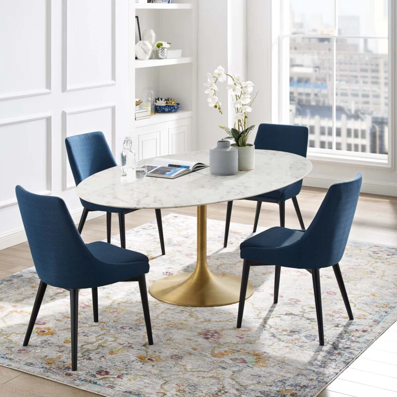Modway Lippa 78" Oval Artificial Marble Dining Table in Gold White - EEI-3257 | Dining Tables | Modishstore - 1