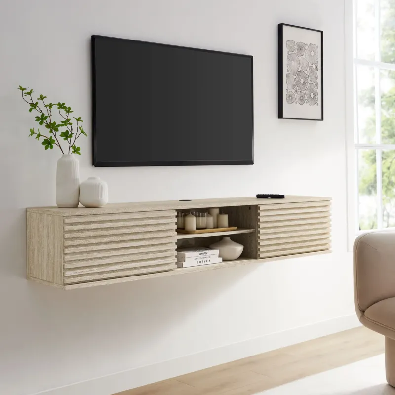 Render 70" Faux Travertine Wall-Mount Media Console TV Stand by Modway | Tv Stands | Modishstore - 1