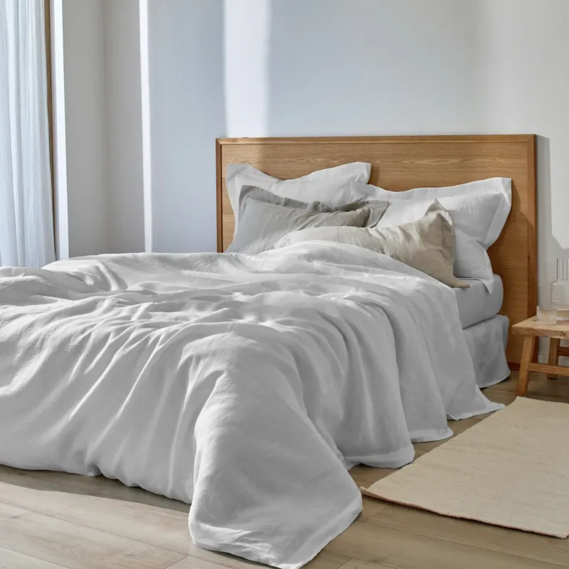 Housse de couette en lin à bords plats gris minéral