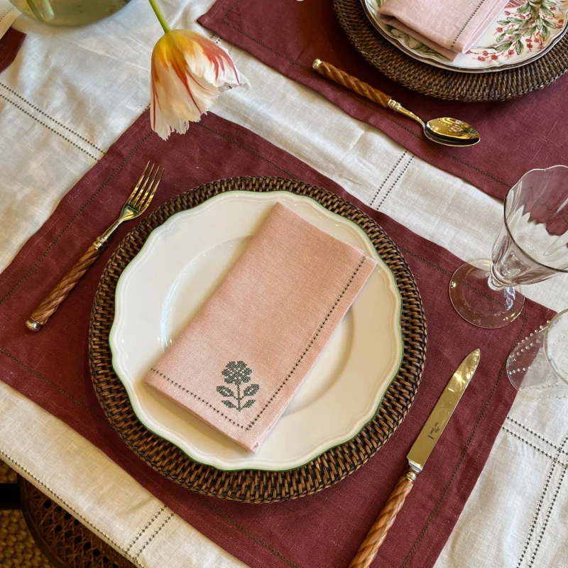 Set of English Rose Napkins with Ruslan Floral Embroidery