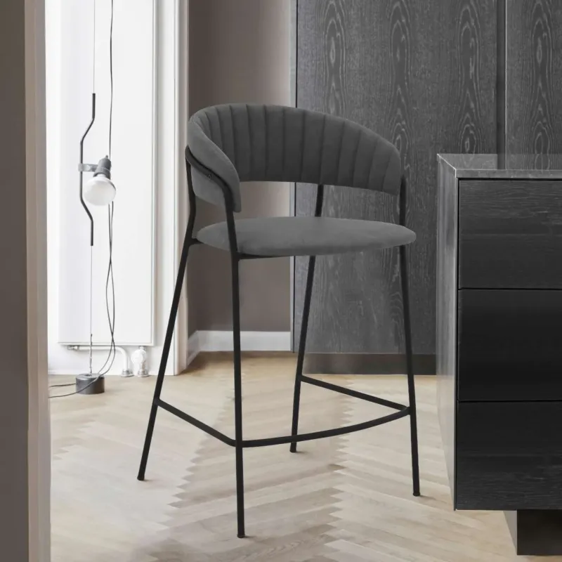 Nara 26" Gray Faux Leather and Metal Counter Height Bar Stool By Armen Living | Bar Stools | Modishstore