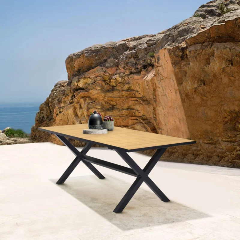 Paseo Outdoor Black Aluminum Rectangular Dining Table By Armen Living | Outdoor Tables | Modishstore