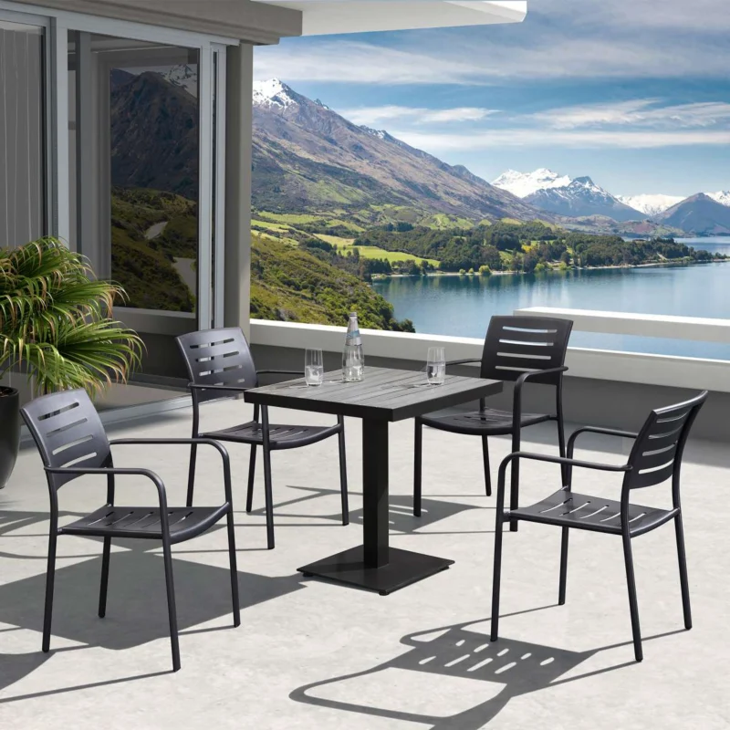Zander Outdoor Patio Dining Table in Grey Finished Cast Aluminum with Wood Top By Armen Living | Outdoor Tables | Modishstore