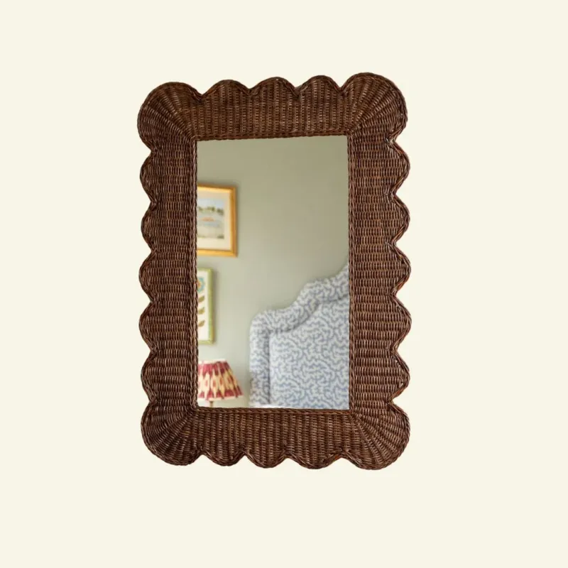 Mimi Rattan Scalloped Mirror, Large Teak