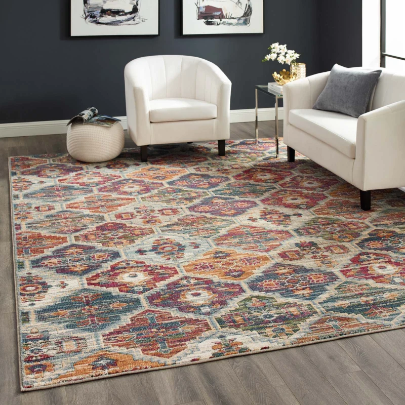Modway Tribute Azalea Distressed Vintage Floral Lattice 8x10 Area Rug Multicolored - R-1185-810 | Rugs | Modishstore - 1