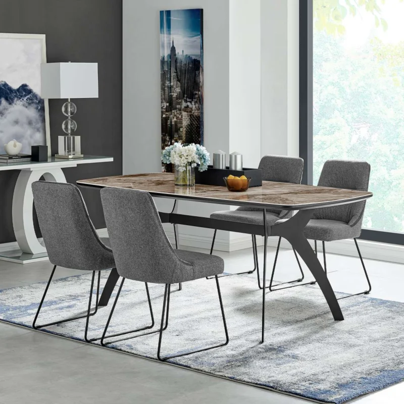Andes and Quartz Gray Fabric 5 Piece Rectangular Dining Set By Armen Living | Dining Sets | Modishstore