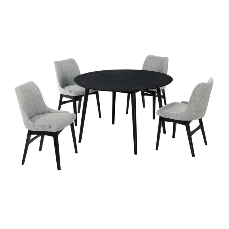 Arcadia and Azalea 48" Round Grey and Black Wood 5 Piece Dining Set By Armen Living | Dining Sets | Modishstore