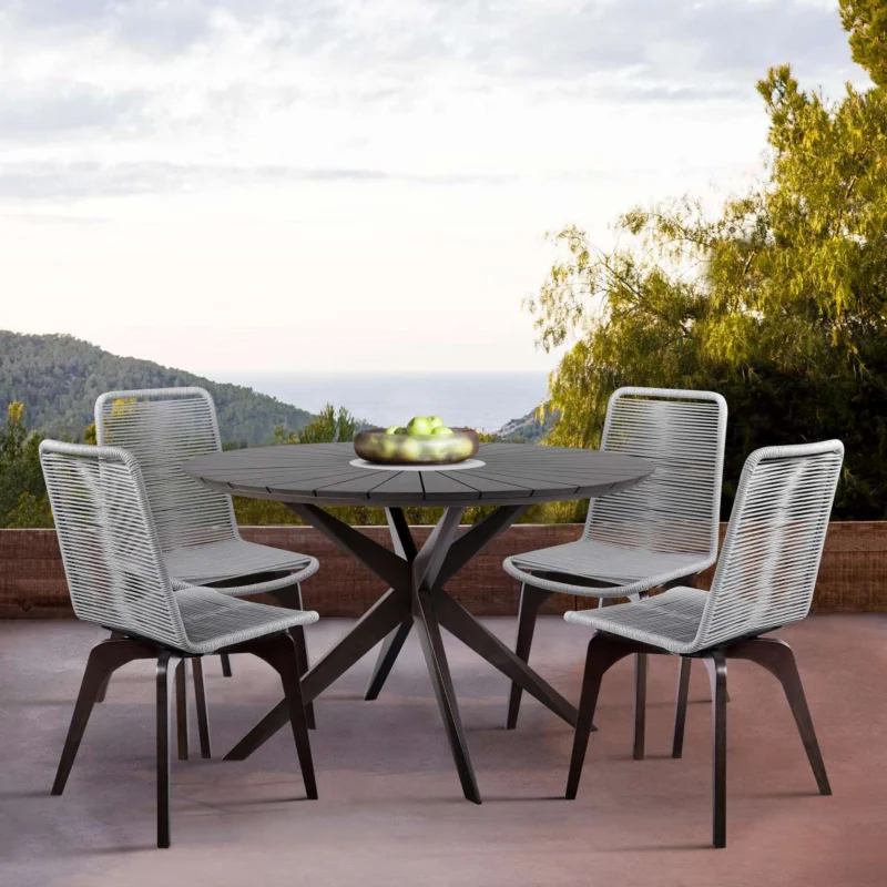 Oasis and Island Outdoor 5 Piece Dark Eucalyptus and Concrete Dining Set By Armen Living | Outdoor Sofas, Loveseats & Sectionals | Modishstore