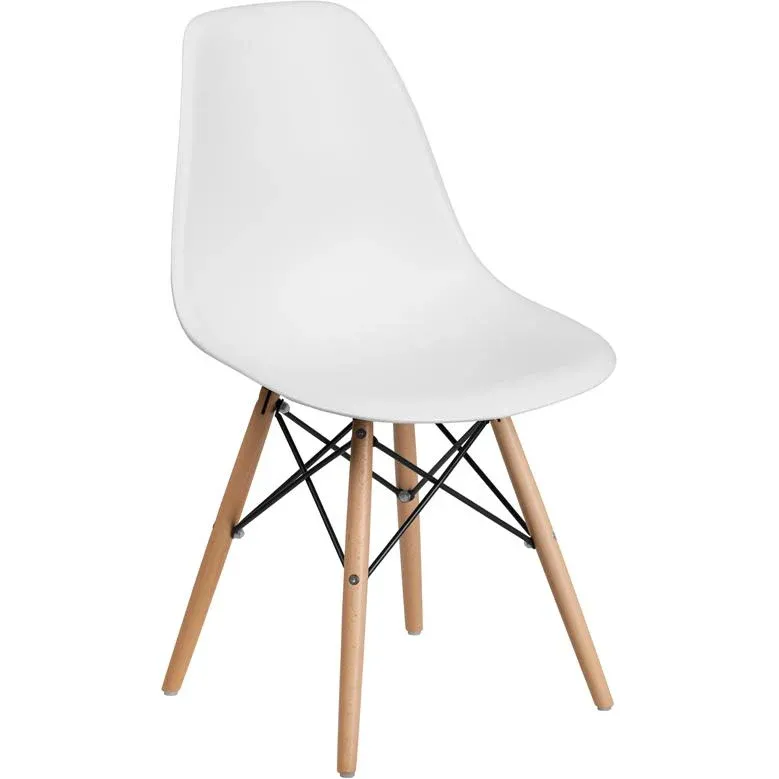 Elon Series White Plastic Chair With Wooden Legs By Flash Furniture | Side Chairs | Modishstore - 1