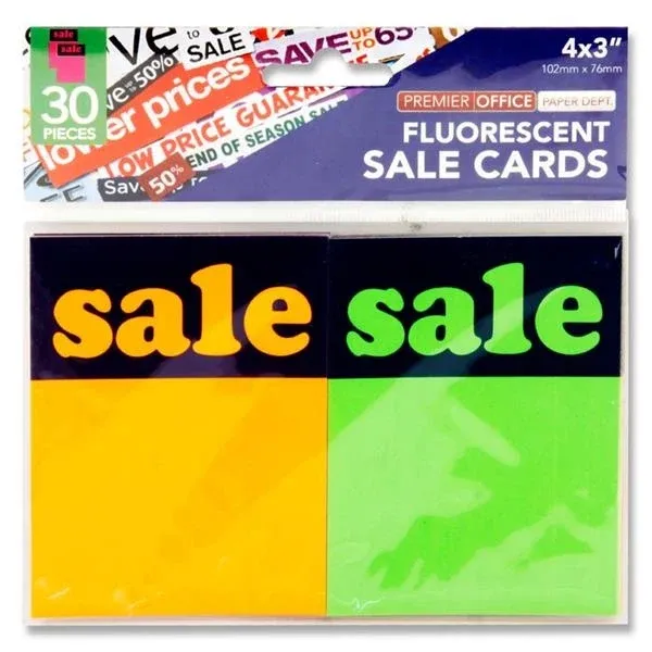PREMIER FLUO. SALE CARDS PK.30 4 X 3IN