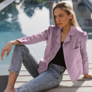 Veste de travail en lin lavé "Nina" Lilas #colour_lilas
